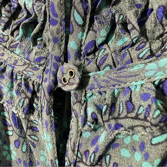 Joie Women's Size 1X Green Blue Pine 100% Silk Asseline Long Sleeve Blouse Top - Picture 8 of 13